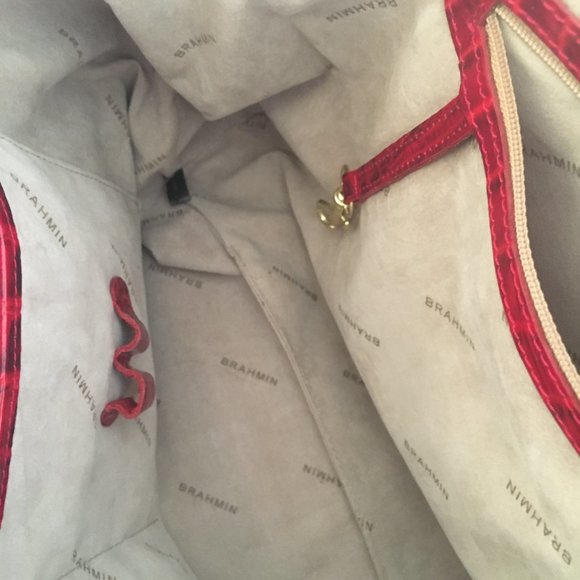 Brahmin Red Med Asher Melborne Croc Shoulder Bag Purse Tote Zip Top Cell Pocket - Picture 16 of 17